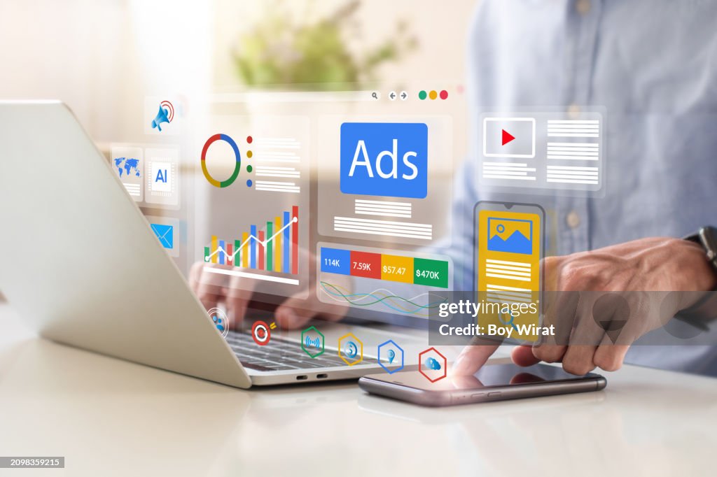 Digital Marketing Concept Businessman Using Laptop With Ads Dashboard Digital  Marketing Strategy Analysis For Branding Online Advertisement Ad On Website  And Social Media Seo Smm High-Res Stock Photo - Getty Images