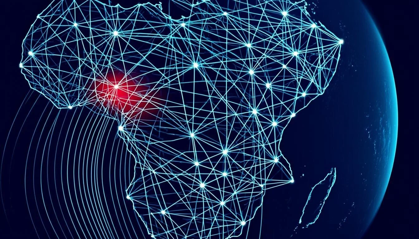 Carte numérique de l'Afrique avec réseaux IA connectés depuis la Côte d'Ivoire mise en évidence